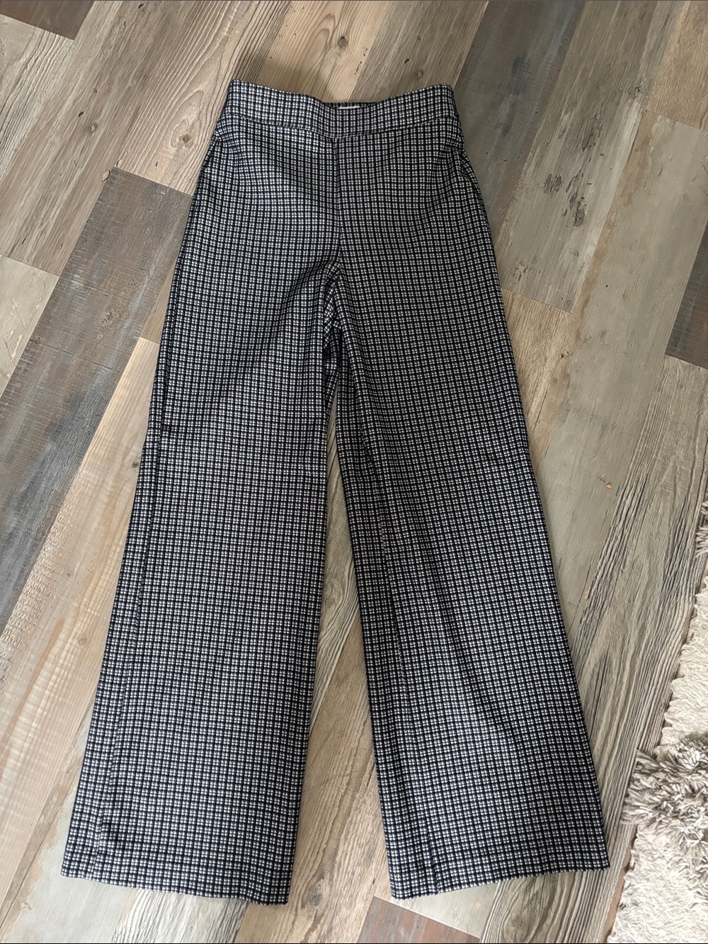 SPANX Navy & White Grid Wide-Leg Trousers